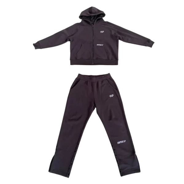 Stars Tracksuit in dark grey, hoodie and pants laid flat