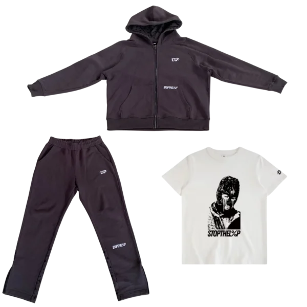 LOOP Full Set laid flat: Stars Hoodie, Stars Pants and Bandit Tee