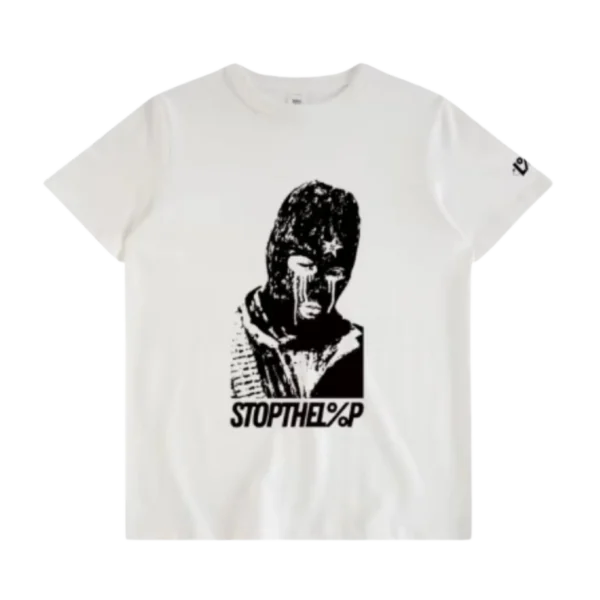 Bandit Tee in white, front view with the black screen print